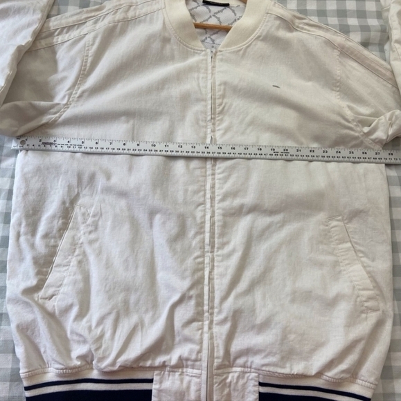 Southpole linen blend ecru white zip up jacket pockets lined black varsity 3XL - Picture 9 of 13